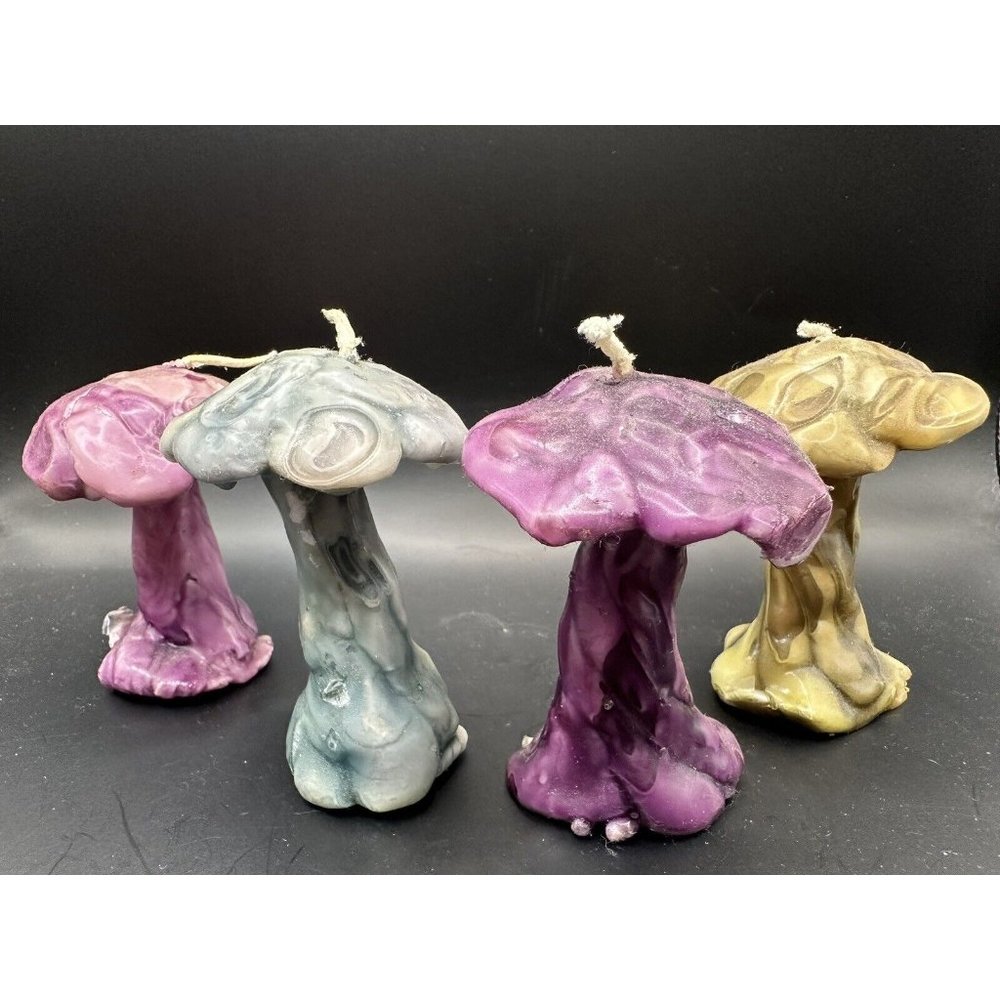 Lot Of 4 VTG Mushroom‎ Shaped Candles Millefiori Groovey Psychedelic Retro 3”